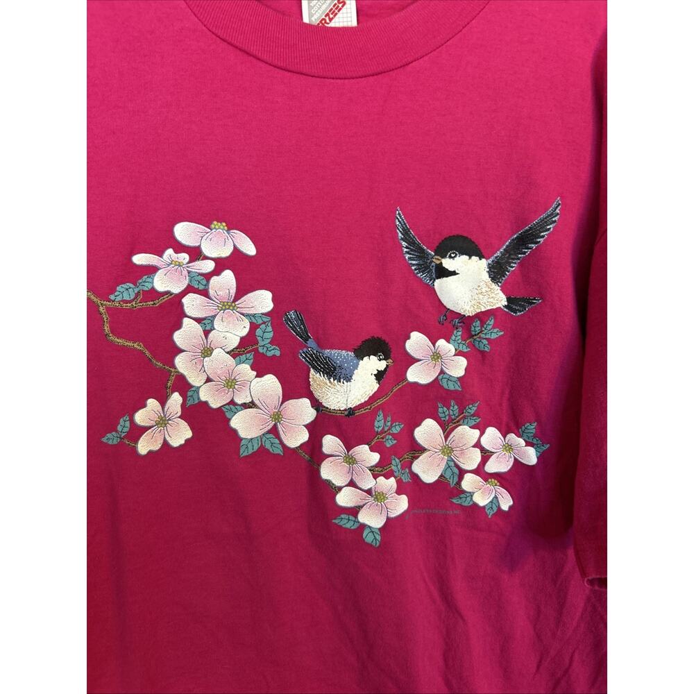 Vintage Jerzees Womens T Shirt Size XL Hummingbird Floral Made In USA Cottage - Picture 4 of 8